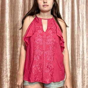 Parker Hot Pink Embroidered Halter Top